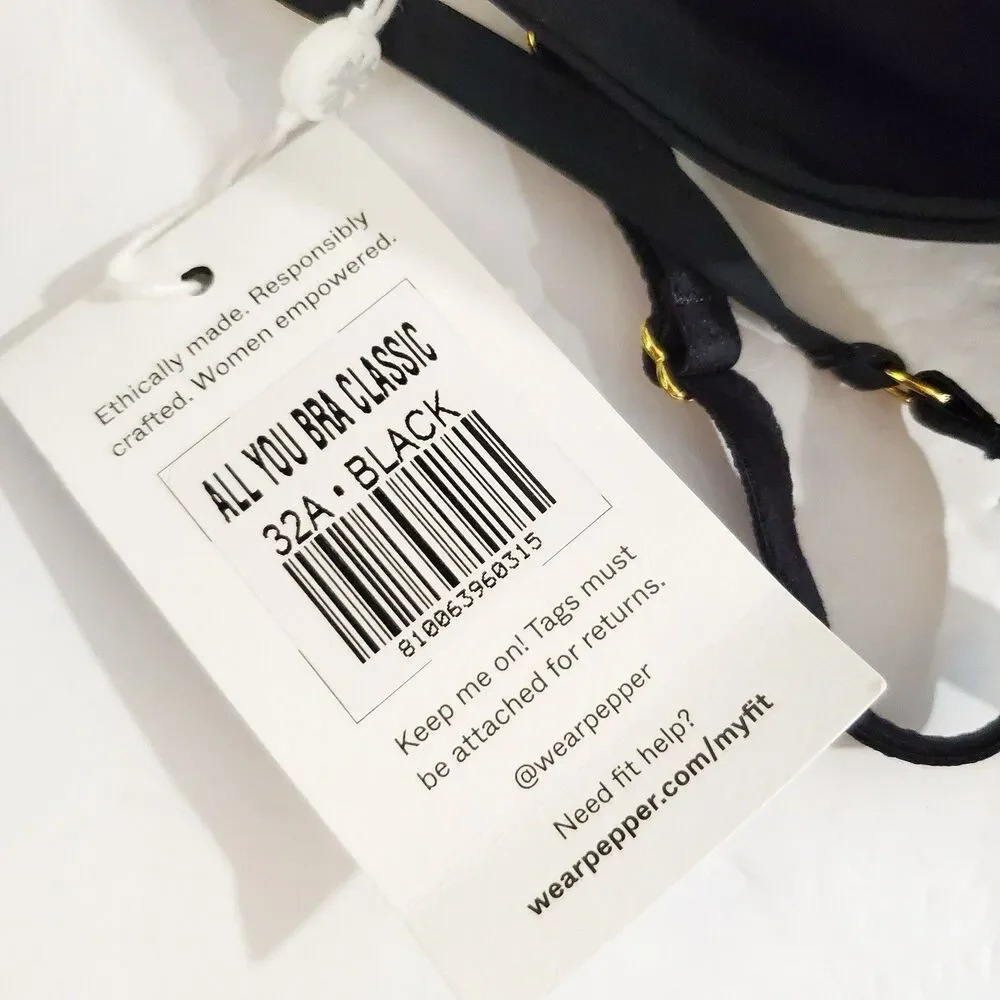 Pepper All You Classic Bra 32A Black Underwire Adj Straps NWT New with tags